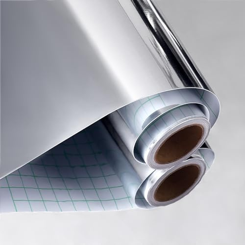 VaryPaper 15.7''x78.7'' Flexible Mirror Stickers Self Adhesive Non Glass Mirror Paper Sheet Mirrored Wall Stickers Reflective Silver Contact Paper Peel and Stick Vinyl Wallpaper for Crafts