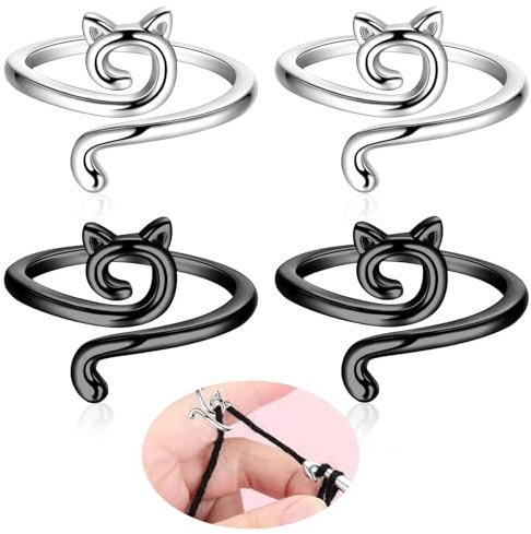 HäKelring 4 Stück Crochet Ring Strickring Häkel Ring Strickring Häkelschlaufe Häkelringe Metall Verstellbare Häkelringe Finger Finger Strickfingerhut Häkel Zubehör für Schnelleres Stricken