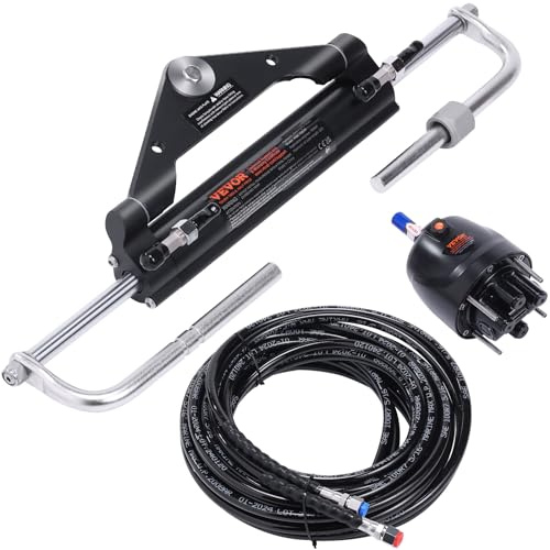 VEVOR Kit timoneria idraulica fuoribordo Sistema di timoneria idraulica marina da 150 HP, Cilindro di bloccaggio bidirezionale Tubo da 26 piedi, per barche a stazione singola con motore singolo