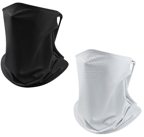 Valicaer Masque de Protection Solaire,2Pcs Masque Facial Cache Cou Cagoule Été en Soie Respirante Anti-UV Foulard Élastique écharpe de Moto Balaclava Protège Multifonction Tube Tissu Hommes et Femmes