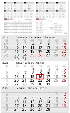 3 Monatskalender 2026 Wandkalender mit Schieber - INFO Kalender 2026 Wandkalender 30 x 50 cm groß - Bürokalender | mit Schulferien, Feiertagen & Jahresübersicht (INFO 3- MONATS (1 Stück))