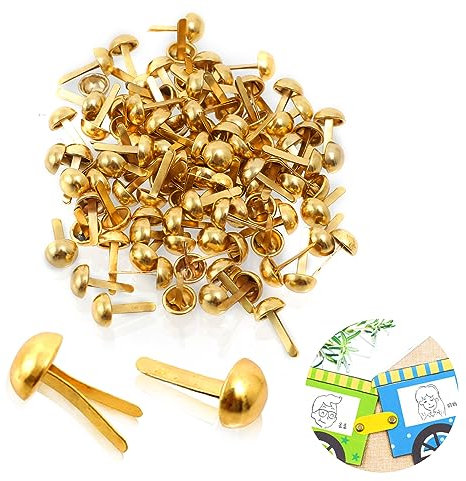 WANGENPING 100 Stück Mini Runde Brads, Mini Scrapbooking Musterklammern, Metall Rundkopfklammern Verschlussklammern, für Schule Büro Papier Briefklammern Basteln Handwerk DIY(Gold)