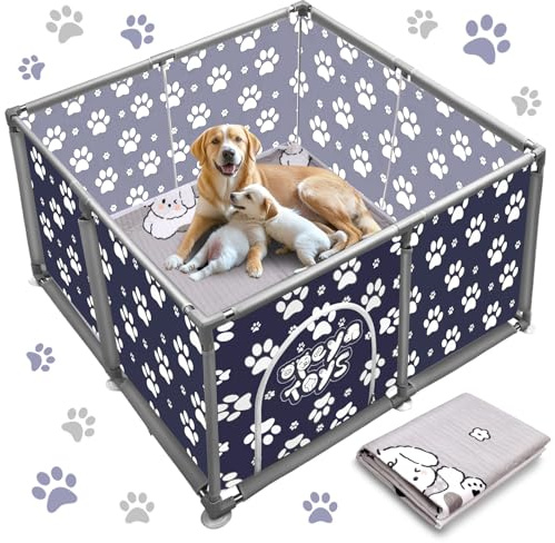 Caja cuadrada para cachorros extraaltos, parque para cachorros, con cojín para cachorros, esencial para perros, cachorros, razas grandes y pequeñas, 120 x 120 x 63 cm