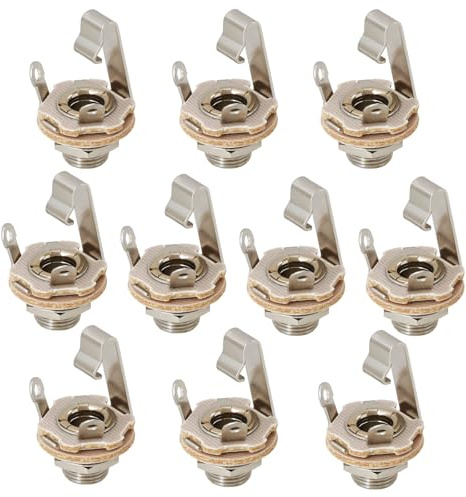 OTOTEC 10pcs 1/4 Guitar Mono Jack 6,35mm Brass Mono Panel Mount Jack Socket with Washer and Nut for Electric Guitar Bass Chrome