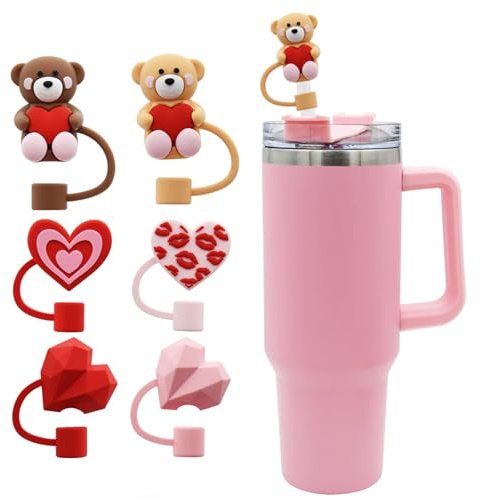 TELAIN 6 Stück Strohhalm Abdeckung Für Stanley Cup, Liebe Herz Silikon Strohhalmdeckel, Lebensmittelqualität Und Auslaufsicher, Passend Für 30/40 oz Tumbler