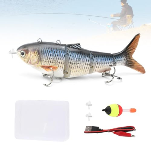 Ysislybin - Appât de Pêche Électrique Multi-articulé de 13 cm avec Lumière LED Verte pour Brochet - Appât de Natation Électrique - Rechargeable USB - Blanc - 1 Pièce