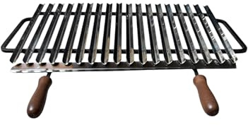 Griglia Scorrevole per Barbecue in Acciaio Inox, con Manici in Legno, Sistema Recupera Grassi, Made in Italy (67x35 cm)