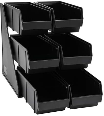 Serve Condiment Bin,6 Compartment Plastic Containers Storage Bins,3-Tier Self Serve Condiment Bin Stand for Coffee Shops Restaurants Bars