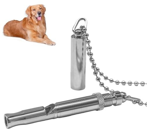 AHEJIOO Hochfrequenz Hundepfeife mit Rückruf-Funktion - Hundetraining-Pfeife mit Verstellbarer Tonfrequenz, Robustes Metall Design und 80 cm Sicherheitskette für Effektives Verhaltenstraining