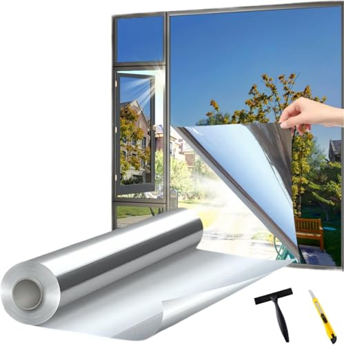 dzmelzu Mirror Film, Window Film, Sun Protection, Privacy Protection, UV Protection, Heat Protection, Self-Adhesive, Reflective Film for Living Room and Office (Silver, 76 x 400 cm)