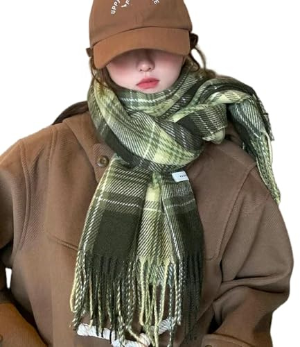 YIMAISZQ Sciarpa Scozzese retrò Verde per Donna Autunno E Inverno Versatile Scialle Avanzato con Senso Ispessito Scaldacollo Caldo-Verde