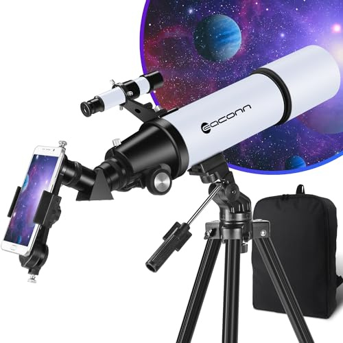 Telescopio, per astronomia adulti, apertura 80 mm, 600 mm, telescopio portatile da viaggio per principianti e bambini, con treppiede, adattatore per telefono e zaino