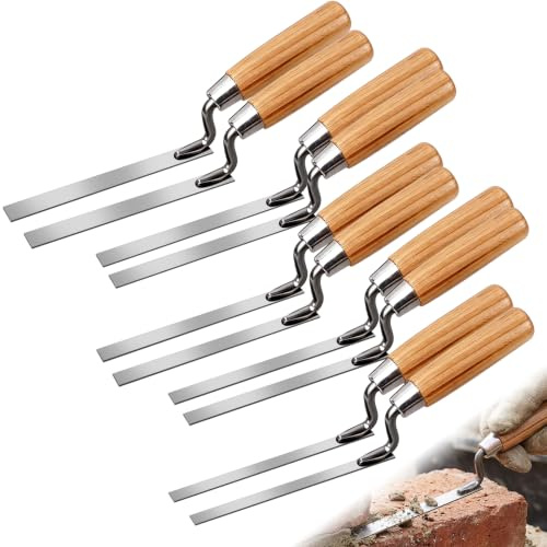 10PCS Pointing Trowel Set for Brick Tiling, 6, 8, 10, 12 & 14 mm | High hardness, ergonomic wooden handle, stainless steel, resistant to breakage, for masonry work, repointing and gap filling