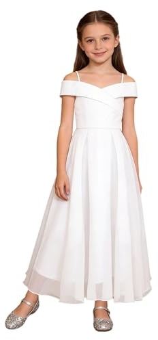 LumiJour Vestito Festa Bambini Enfant Bambine con Motivo Fiore Vestito Matrimonio Ballo Diploma Senza Maniche E Senza Spalline Battesimo in Forma A Estate Bianco 15-16 Anni