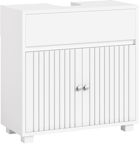 FORABAMB Mobile Sottolavabo per Bagno 60x30x60 cm con Ripiano Regolabile, Mobiletto Bagno Sottolavabo con 2 cassetti e 2 Ante, Mobile Sotto Lavandino per Diversi Tipi di Lavabi, Salvaspazio, Bianco