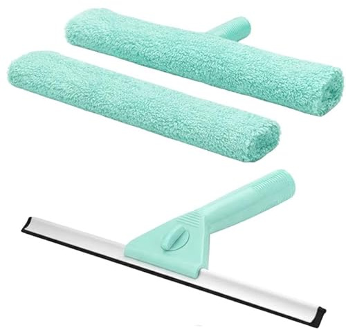 edihome, Limpia Cristales Telescópico Extensible con Longitud hasta 160 cm, Limpiacristales con 2 Cabezales, Rasqueta Tipo Escobilla de Silicona para Ventanas, Ducha y Espejo (Gamuzas de Reemplazo)