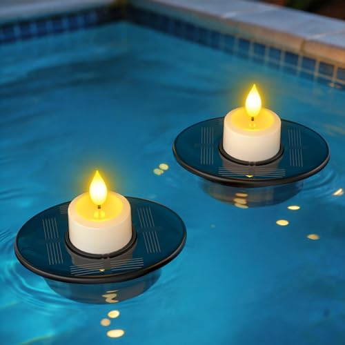 PChero Solar Floating Pool Lights, 2 Pack Solar Floating Candle
