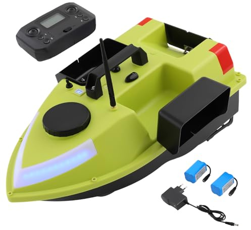 Barco de alimentación con barco GPS RC, mini cebo con luz nocturna LED y barra de luz de 7 colores, control remoto de 600 m, 99 puntos de posición, capacidad de carga de 1,5 kg, motores dobles