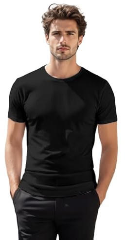 H2H Mens Invaluable Basic Slim Fit Cotton Blended Premium Crew Neck T-Shirt Black US XL/Asia 2XL (CMTTS0198)