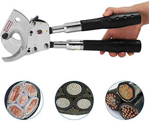 NEWTRY Cortador de Alambre con Carraca y Mango Retráctil Cortador de Alambre para Cable ACSR Cizalla de Hilo de Acero XD-520A