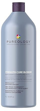 Pureology Strength Cure Blonde, Purple Shampoo, Restore & Tone for Brassy Blonde Hair, Vegan Formulas, Sulphate Free for a Gentle Cleanse