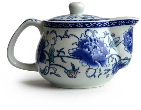 Piccola teiera in porcellana, 260 ml, con infusore in acciaio inox, classica cinese Penoy Flower (Penoy blu e bianco)