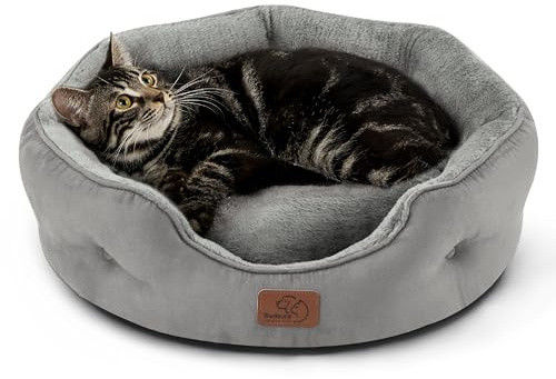 Bedsure Dog Beds for Small Dogs - Round Cat Beds for Indoor Cats, Washable Pet Bed for Puppy and Kitten with Slip-Resistant Bottom, 20 Inches, Grey