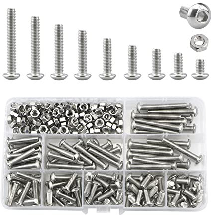Bolts and Nuts Set, Hex Head M5 Stainless Steel Machine Screws and Round Head Hexagon Socket Bolts Assortment(10/12/14/16/20/25/30/35/40mm) (M5, Silver)