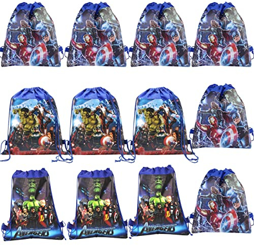 Bolsas de Cuerdas, 12 Piezas Dibujos Animados Tema Bolsas de Cuerdas Bolsa Mochilas Deporte Backpack Reutilizables Mochila con Cordón para Niños Cumpleaños