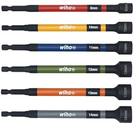 Wiha 70487 Magnetic Nut Setter Set, 6 Piece Metric, Color Coded, 1/4-Inch Hex Drive, Impact Rated