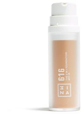 3INA MAKEUP - The 3 in 1 Foundation 616 - Fond de Teint Sable avec Sous-Teinte Neutre - Primer Anti-Cernes et Fond de Teint avec SPF 15 et Vitamine C - Vegan - Cruelty Free