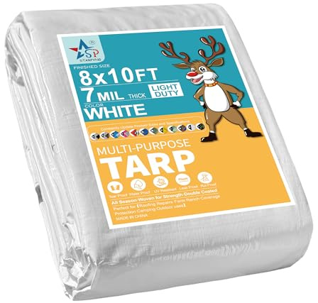 STARPYNG-7 Mil White 8x10 Feet Tarp-Multifunctional White Waterproof Tarpaulin-Waterproof, UV Resistant, Rip and Tear Resistant, Poly Tarpaulin with Reinforced Edges for Cover