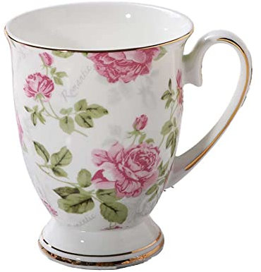 Porzellantasse,Große Keramik Kaffeetasse,Becher Mug Tasse Tee Mit Griff-Florales Design,Nachmittagstee Tasse Europäische Cappuccinotasse,Für Zuhause Büro ca. 300-ml,Geschenk für Frauen (Stil 3)