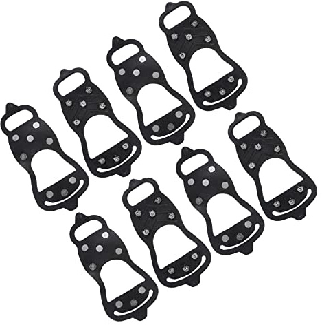 PATIKIL 9.4 Ice Cleats, 4 Pairs Snow Traction Cleat Anti Slip 8-Studs Silicone Crampons Gripper Spikes Claw for Shoes and Boots, Black