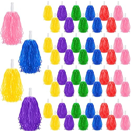 Yunsailing 48 Pieces Plastic Cheer Pompoms Sports Dance Cheerleader Pom Poms with Handles Squad Team Spirited Sports Party Dance Cheering Decorations for Adults Cheerleading(Colorful)