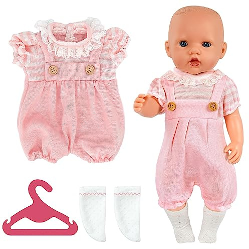 Aolso Baby Doll Clothes for 14-18 Inch Doll 35-45 cm Baby Doll, New Doll Clothes Outfits, Sweet Outfits Short Sleeve Overalls with 1 Coat hanger, New Born Baby Dolls Girls Birthday