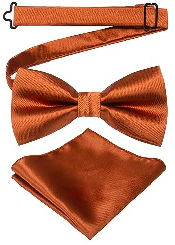 JEMYGINS Herren Fliegen Einfarbig in verschiedenen Farben Erhältlich Einschließlich Einstecktuchset,Rostrot Orange