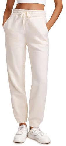 CRZ YOGA Damen Fleece Lined Jogginghose Sport Workout Sporthose Winter Warme Sweathose Sweatpants mit Taschen Weiße Aprikose 40
