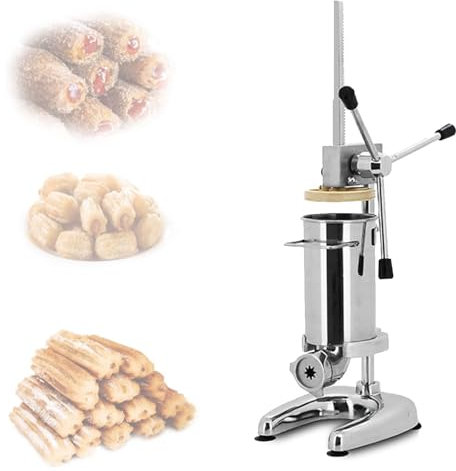 Cashwise Máquina para Hacer Donuts Manual de 2L/3L Máquina para Hacer Churros Comercial con 5 moldes, Máquina para churreras españolas Verticales de Acero Inoxidable, Máquina para Rellenar Churros,3L