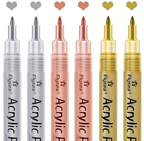 INTCHE Acryl Lack Stifte - Gold-, Silber- und Rosé Gold Lack Stifte, Metallisch Marker Stifte, Metallisch Lack Stift Set auf Wasser Basis