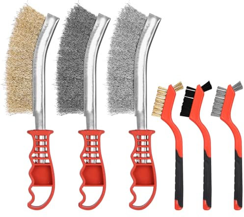 6 Piezas Cepillo de Alambre Set, Cepillo Alambre Incluye Cepillos de Acero Inoxidable, Latón, Nylon y Acero al Carbono, Cepillo Metalico Para Limpieza Madera, Escoria de Soldadura, Grasa,Óxido y Polvo