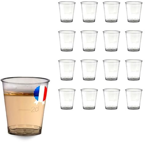 Table'Colors 100 Verres Shooter 6cl - Transparent - Plastique Recyclable - Réutilisable - Solide - Marquage 2cl et 4cl - Idéal Pour Restaurant, Fête, Bar - Fabriqué en France