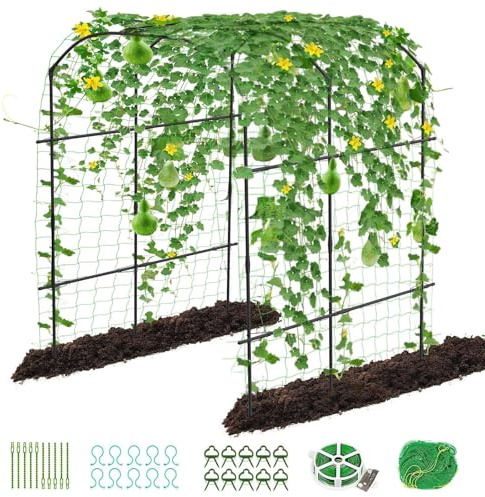 ZIKEBTUY Rankhilfe gurken 220cm hohes Rankhilfe Rankbogen aus Metall Gartenbogengitter mit Gartenklammern und gedrehtem Riemen für Kletterpflanzen Wein Gemüse Obst Blumen Hof Rasen (190x180x220cm)