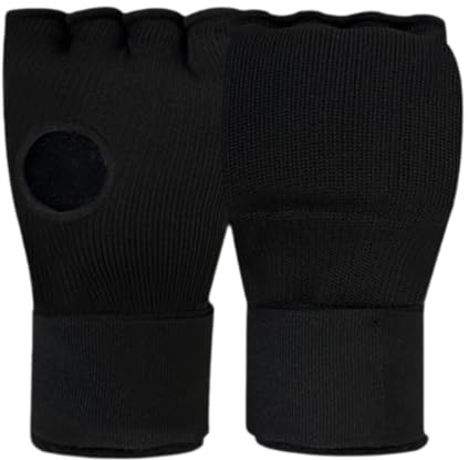 Perfeclan Gel de Boxe enveloppe Les Mains Enfants Gants intérieurs de Boxe sous Les Mitaines Protecteur réglable entraînement de poinçonnage Demi Doigt pour MMA, Noir