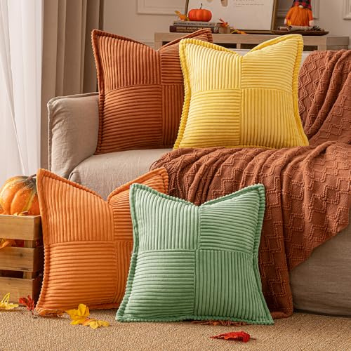 EMEMA Fundas de cojín de terciopelo cordado 4 piezas, fundas decorativas de cojín, cojines de sofá, decoración de otoño, funda de cojín 50 x 50 cm, cojín decorativo, cojín para sofá, para salón