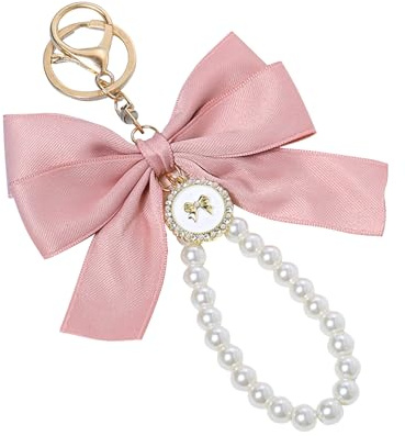 Trifletopia 1PC Wristlet Keychain for Women - Pearl Bow Key Ring - Elegant Bag Charm for Handbags Purses Backpacks and Car Keys - Stylish Accessory (Pink)