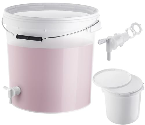 KADAX jäshink 20L-set med avtappningskran, jäsbehållare i plast med avtappningskran för vintillverkning, avtappningskran med tätning och motmutter, vinbehållare