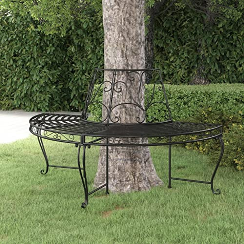 Generico Panchina per Albero Semi Circolare Ø160 cm Nera in Acciaio,Mobili da Giardino,Mobili e sedie da Giardino,Panchine da giardino-318824
