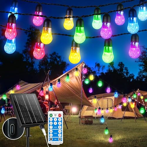 GCMacau Catena di Luci Solari per Esterni, 18m 50 LED Catena Luminosa Esterno Solare,8 modalità, IP65 impermeabile, sfere di cristallo, Luci Solari da Giardino per balconi, giardini, terrazze e feste