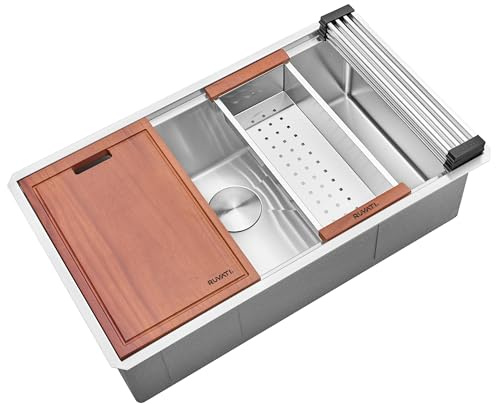 Ruvati 32-inch Undermount Round Corner Workstation Kitchen Sink Single Bowl – 16 Gauge Stainless Steel Kitchen Sink with Brushed Finish hides Scratches, Easy-to-Clean Undermount Sinks - RVH8301
